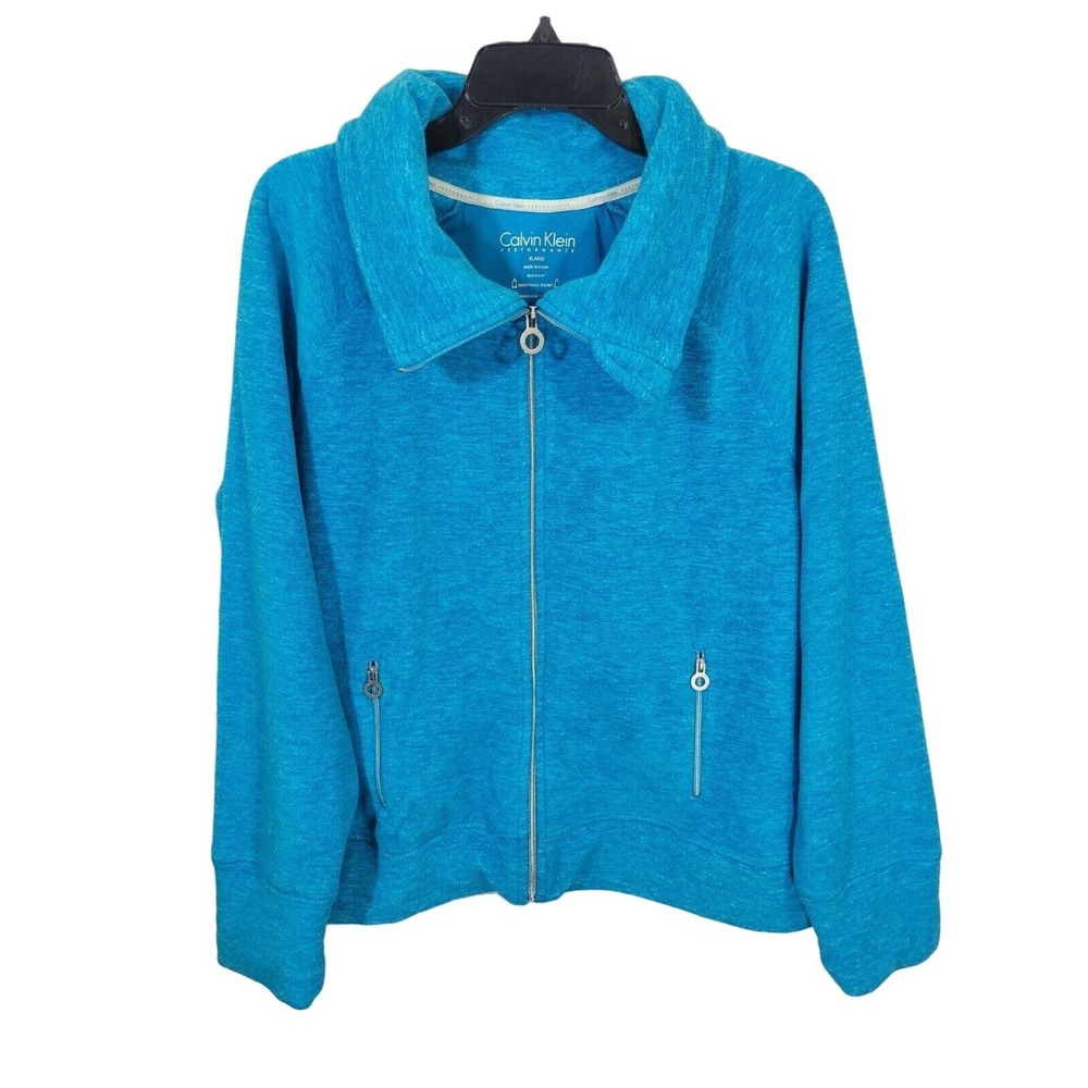 Calvin Klein Performance Full Zip Jacket Blue Heather Funnel Neck Women XL